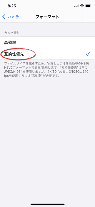 iPhoneカメラフォーマット